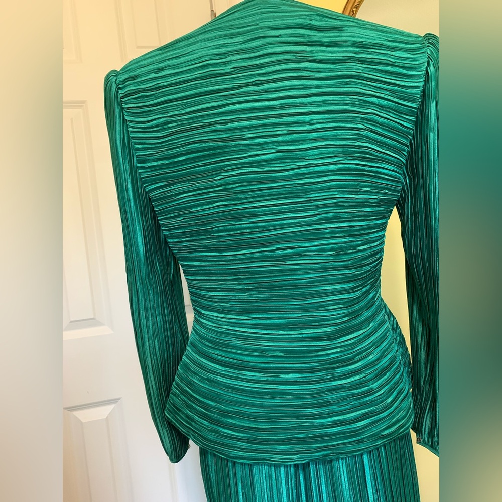 VTG GLAM George F. Couture Emerald Green 2PC Evening Suit Set Floral Detail - Picture 7 of 13